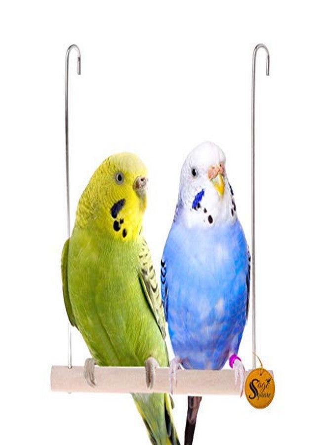 سايج سكوير مجثم خشبي طبيعي مرح من سيج سكوير، منصة معلقة للقفص، للتسلق، مجثم للتمرين للطيور (صغير وكبير) (عبوة من قطعتين) - Image 1